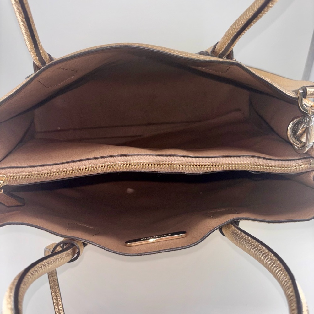 Michael Kors Mercer Metallic Gold Pebble Leather Shoulder Crossbody Tote Bag - Picture 11 of 12